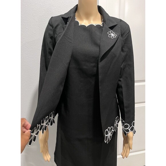 Anthony Richards Women 2-Piece Set Suit Embroidered Blazer & Dress Black Sz 10P - Picture 5 of 16